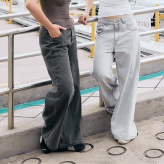 Quần jeans nữ cạp trễ ống rộng dáng dài Rộng Jeans - oula studios