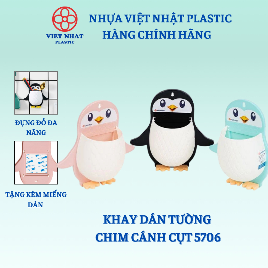 Khay Dán Tường Chim Cánh Cụt (5706), Đựng Đồ Cá Nhân Mỹ Phẩm Bàn Chải Đánh Răng Đa Năng Tiện Dụng- Việt Nhật PlaOfficial