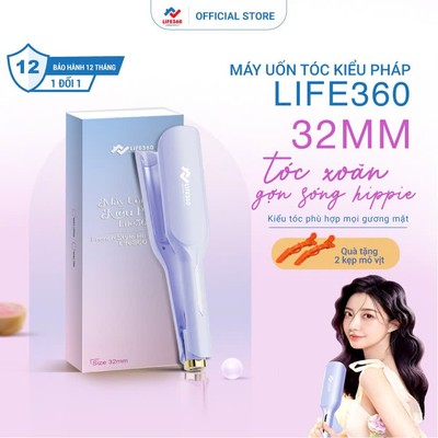 Máy Uốn Tóc Sóng Nước Life360 32mm - Tạo Kiểu Tóc Xoăn Bồng Bềnh Kiểu Pháp, 5 Mức Nhiệt, Ion Âm Bảo Vệ Tóc Chính Hãng