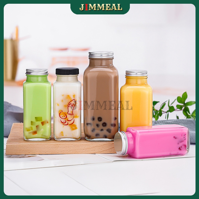 [Bao Vỡ] Chai Thủy Tinh Vuông Nắp Nhựa Đựng Nước Trái Cây, Sữa Hạt Detox, Sữa Chua JIMMEAL 300~500ml