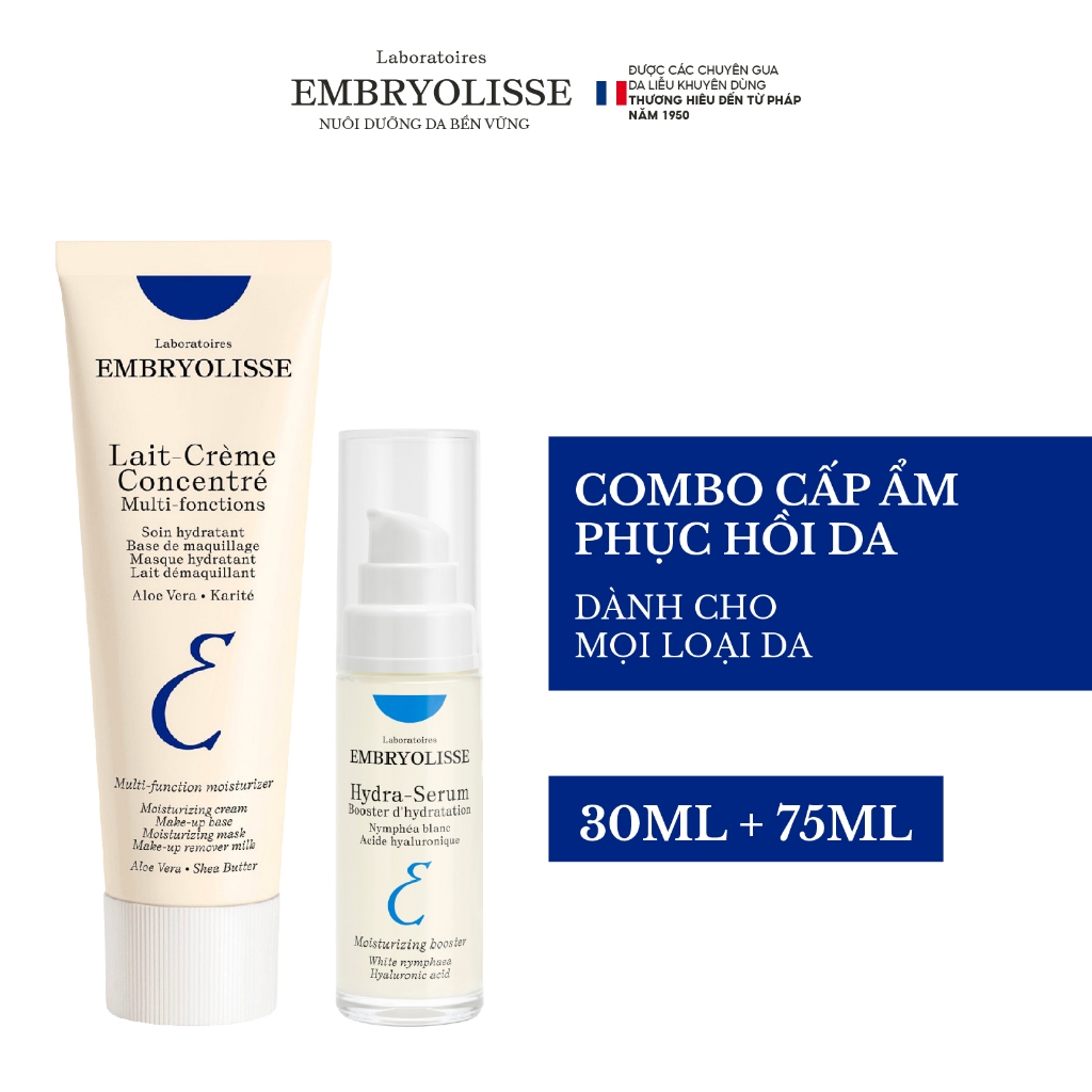 Bộ đôi Serum Double HA 30ml và Kem dưỡng ẩm siêu phục hồi Embryolisse (30-75ml)