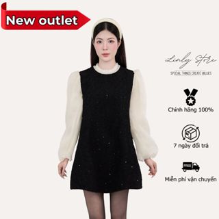 Váy dạ tweed kim tuyến tiểu thư, đầm kiểu nữ thiết kế phối tay bồng dáng ngắn Linly Store V-VD8