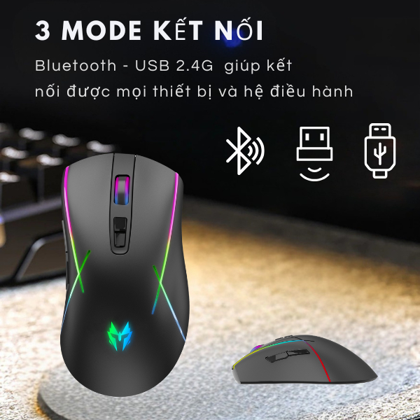 Chuột gaming không dây A30 - 3 chế độ kết nối - Led RGB - Thiết kế công thái học - Dung lượng pin khủng 500mAh | BigBuy360 - bigbuy360.vn