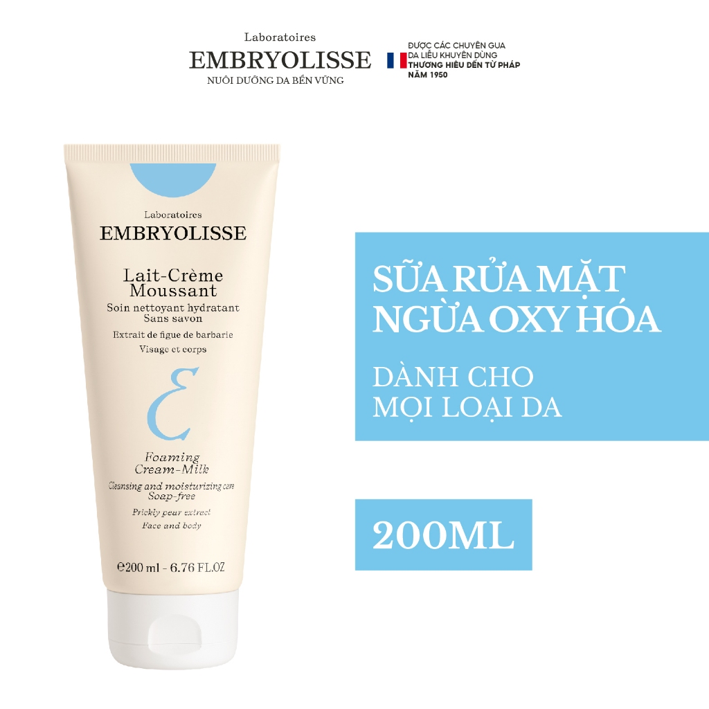 Sữa rửa mặt sạch sâu, cấp ẩm dịu nhẹ Lait-Crème Moussant Embryolisse 200ml | BigBuy360 - bigbuy360.vn
