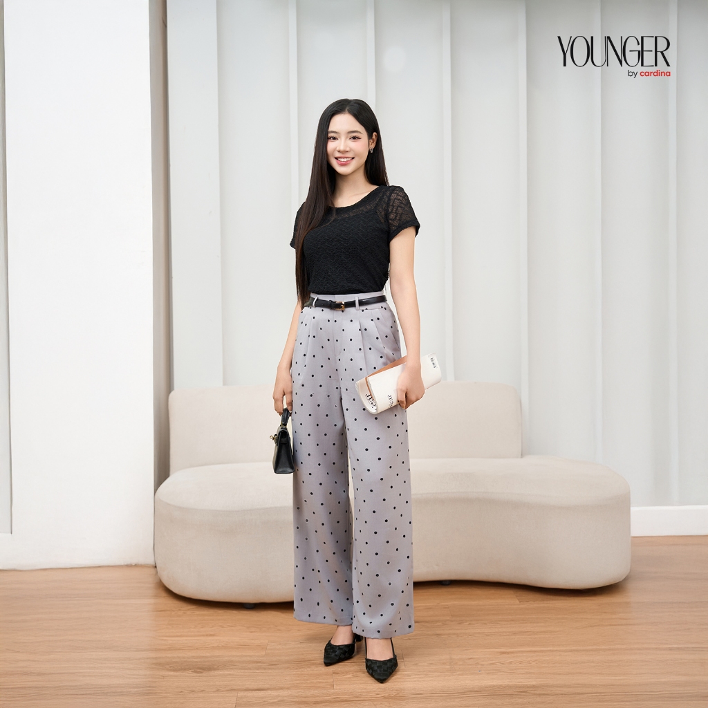 Quần suông nữ YOUNGER BY CARDINA dáng suông chấm bi trẻ trung 5YQDR04