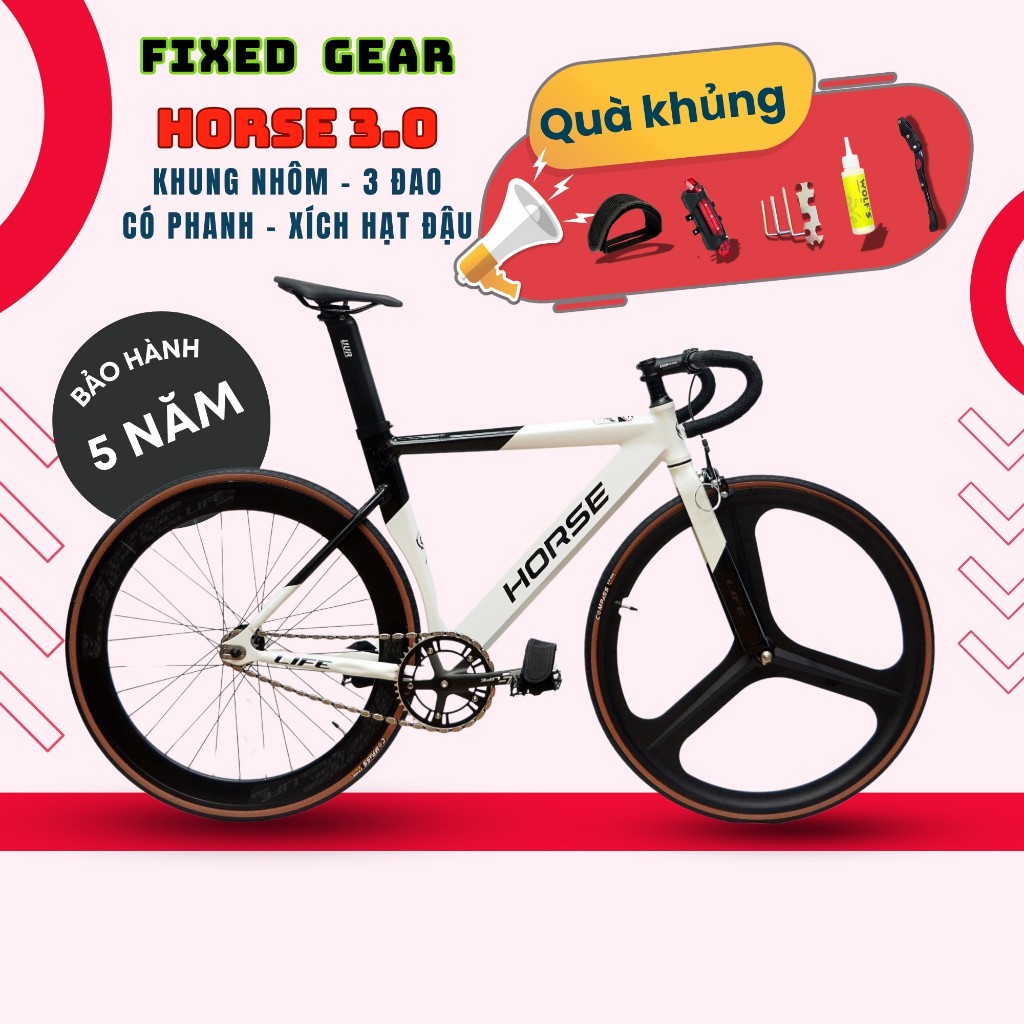 [SALE] Xe Đạp Fixed Gear LIFE HORSE 3.0 và FX2 Khung Nhôm Có Phanh + Quà Tặng - Xe Đạp FX2 Tay Cong