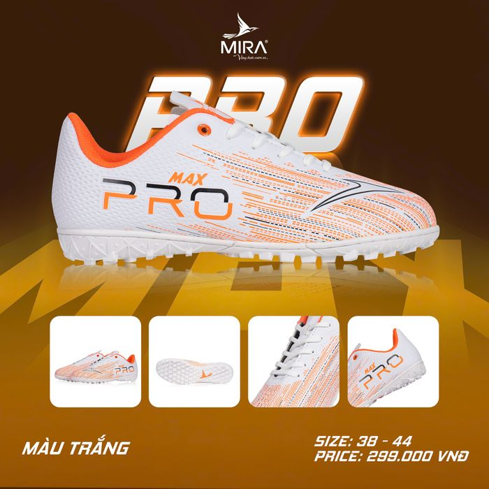 Giày Đá Bóng Thể Thao Nam Nữ MIRA Pro MAX Trắng - Giày Bóng Đá Mới Đẹp