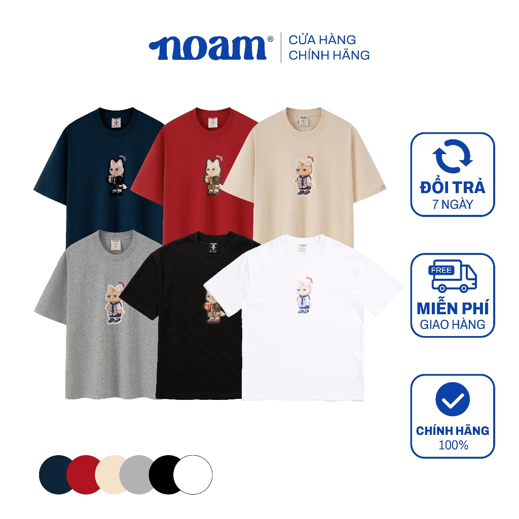 Áo thun Form rộng NOAM Nafox Naive Unisex 100% Cotton - Màu đen/trắng