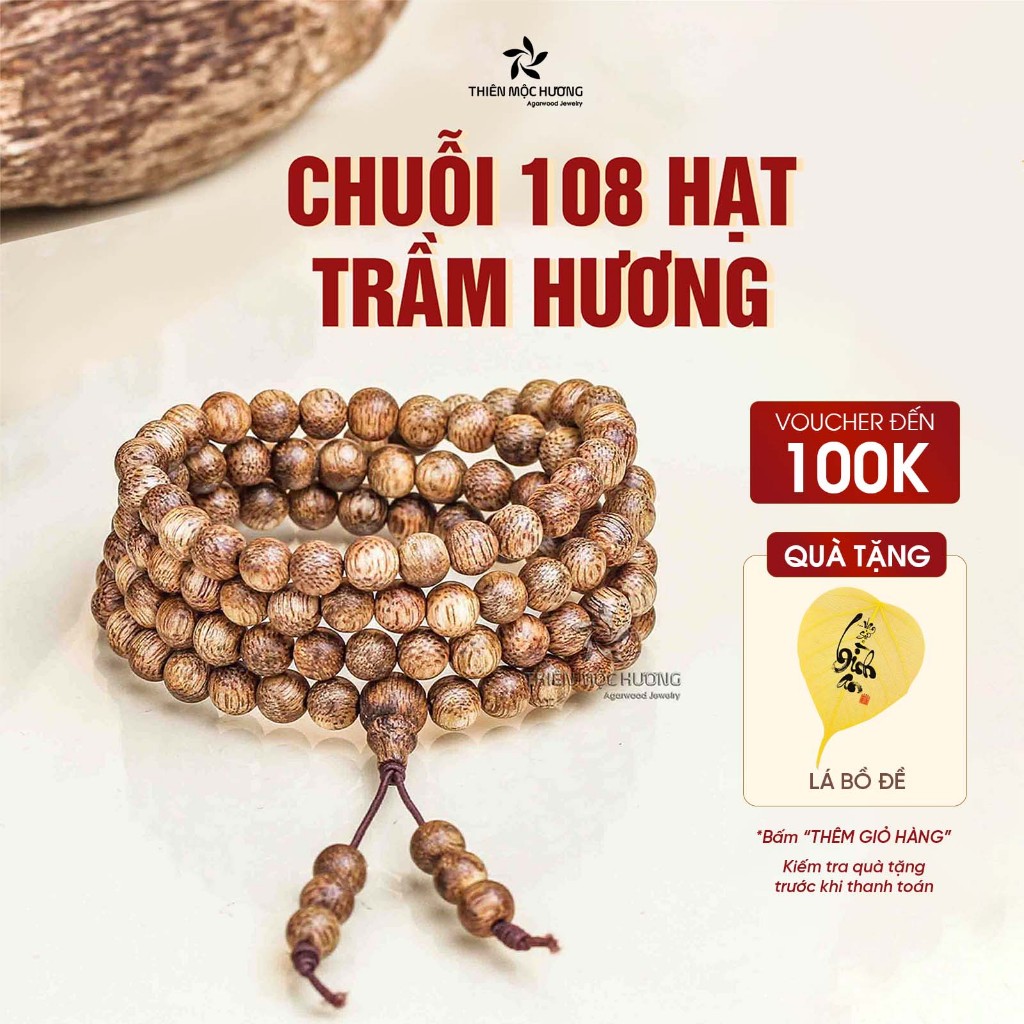   CHÍNH HÃNG  Vòng tay trầm hương chuỗi tràng 108 hạt THIÊN MỘC HƯƠNG giúp đoạn trừ 108 muộn phiền 
