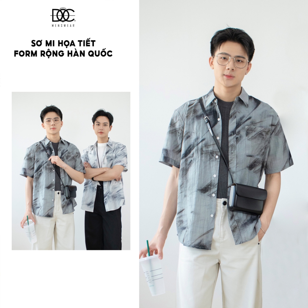 Áo sơ mi cuban shirt nam Độc menswear form rộng họa tiết in loang - SMC57