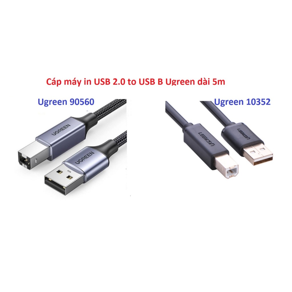 Cáp máy in  USB A  2.0 to USB B ( 10352 , 90560 ) Ugreen dài 5M