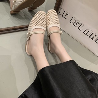  Dép sục nữ đan lưới mũi nhọn kiểu Hàn sandal màu kem thời trang chất liệu êm chân xinh xắn - Mã SU18 