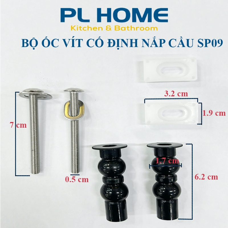 Bộ chân ốc SP09 cố định nắp bồn cầu TOTO kiểu lổ ốc vuông - Kích thước như hình