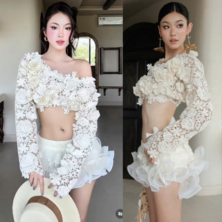 Set Áo Croptop dài Tay Kèm Chân Váy ngắn Bồng Xoè - Mellystore