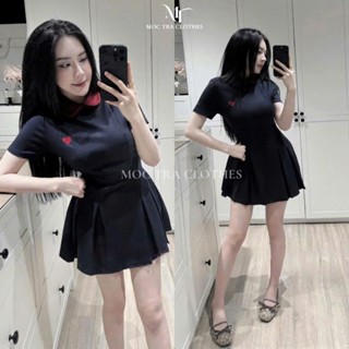 Váy polo cổ sen đỏ Loại 1 thiết kế dáng xoè ngắn có độn vai siêu xinh
