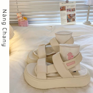   Sẵn  Giày sandal quai da ngang đế bánh mì cao 5cm phong cách ulzzang phù hợp cho học sinh mẫu mới 23111 