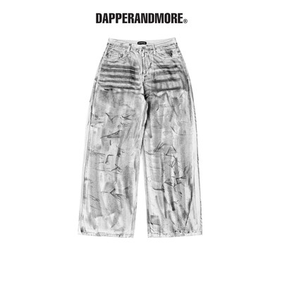 Quần Jean Ống Rộng DAPPERANDMORE "TIE-DYE WASHED DIRTY WHITE BAGGY JEANS" Mài Sờn Wash Bẩn - Trắng