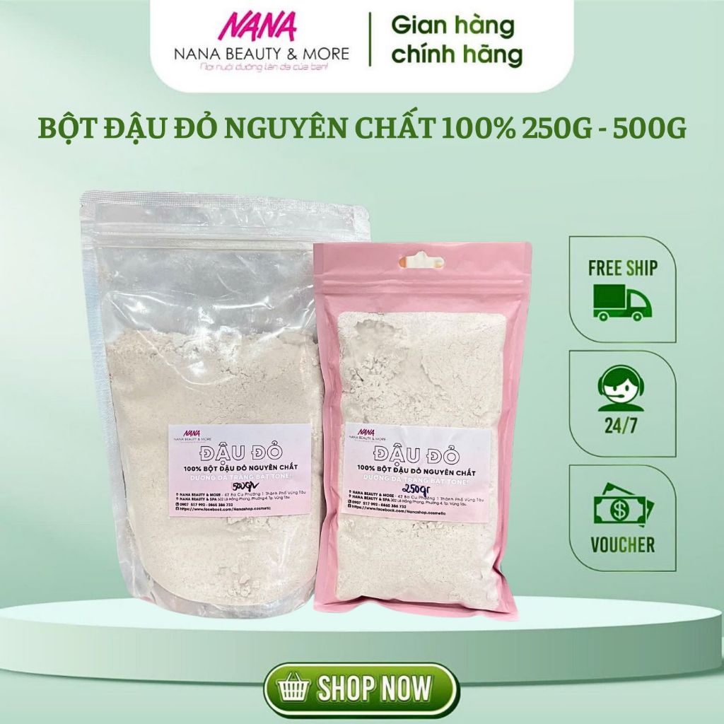 Bột đậu đỏ nguyên chất Nana Beauty dưỡng trắng mờ thâm giảm mụn tẩy da chết 250g 500g - Nana Shop