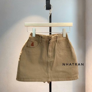 Chân váy chữ A Jeans thêu họa tiết thỏ đáng yêu dáng ôm tôn dáng, Váy liền quần chất Jeans mềm mại Lea Studio