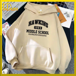  ÁO HOODIE UNISEX NAM NỮ,NÓN 2 LỚP IN HAWKINS 1983 SIZE TỪ 40-70KG 