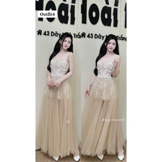 Váy ren hoa phối lưới dài đi tiệc KHANHTHU