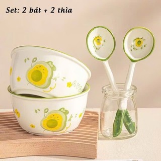 Sét Bát Quả Bơ Cute Kèm Thìa Cho Bé - Bát Sứ Ăn Cơm Hoạt Hình Cute Phô Mai Que