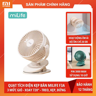 Quạt Mini milife F3A Kẹp Bàn Tích Điện Siêu Mát, Siêu Êm, Xoay 720 Độ, Kẹp Bàn, Kẹp Xe Đẩy Tiện Lợi