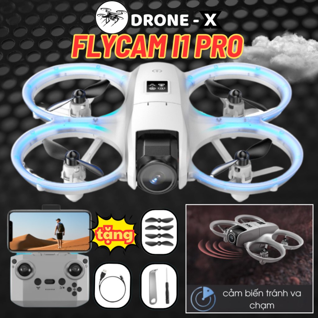 drone I1 pro, cảm biến tránh va chạm nâng cao tích hợp camera 180 độ quay chụp 4k, flycam mini