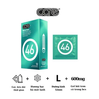 Bao cao su kéo dài thời gian CARE 46, BCS có gai hương bạc hà, siêu mỏng, nhiều gel hộp 12C