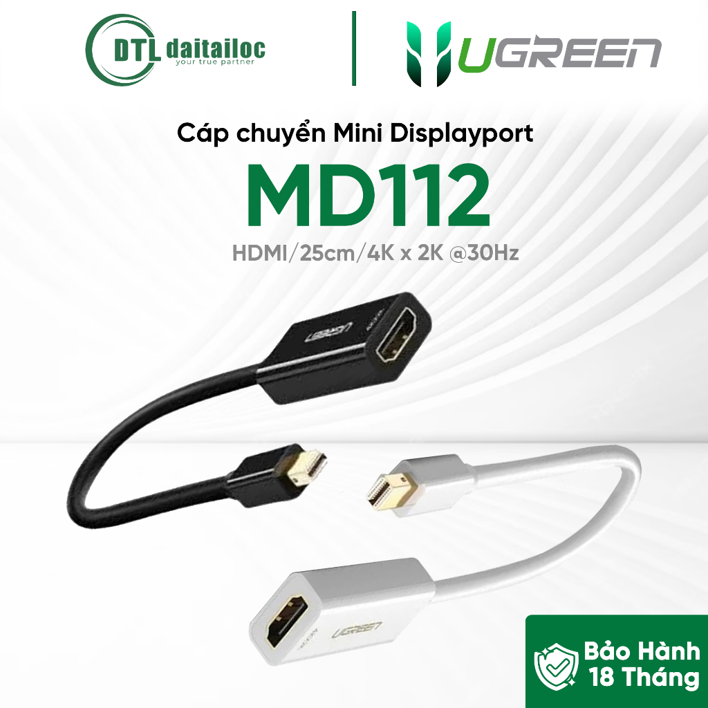 Cáp chuyển Mini Displayport ra HDMI (Thunderbolt 2) hỗ trợ 4Kx2K (MD112) Ugreen 40360 | Chính Hãng |