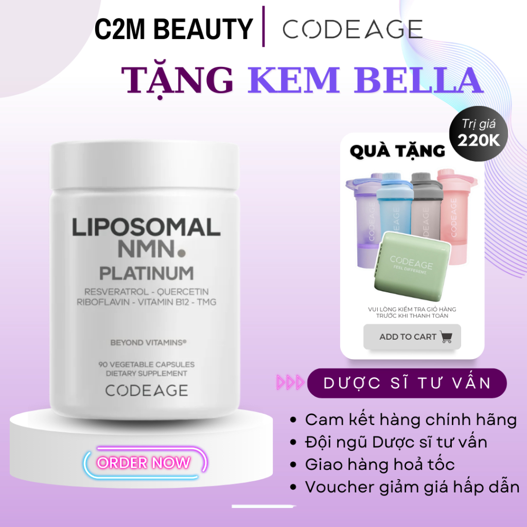 [Combo NMN] Viên uống Codeage Liposomal NMN hỗ trợ cải thiện sức khỏe hộp 90v NMN TPBS