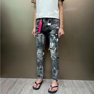 Quần jean dsq xám khói khóa hở rách xù râu tôm tang hồng bản hot trendd mã 9010