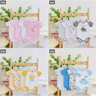 Set 4 Áo liền quần ngắn tay cho bé, Jumpsuit Cotton ngắn tay bé sơ sinh 3-10kg, hàng VNXK BC30