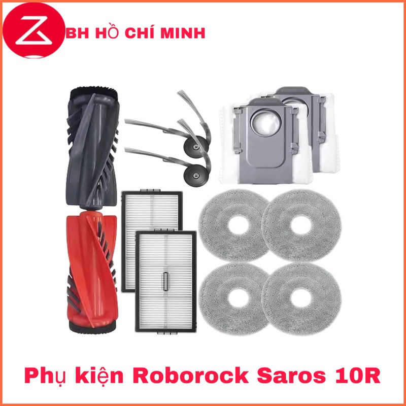 ( Hàng chính hãng ) Phụ kiện Robot  Roborock Saros 10 R.Gồm : Chổi chính / Khăn lau / Lọc bụi / Túi rác / Chổi cạnh.