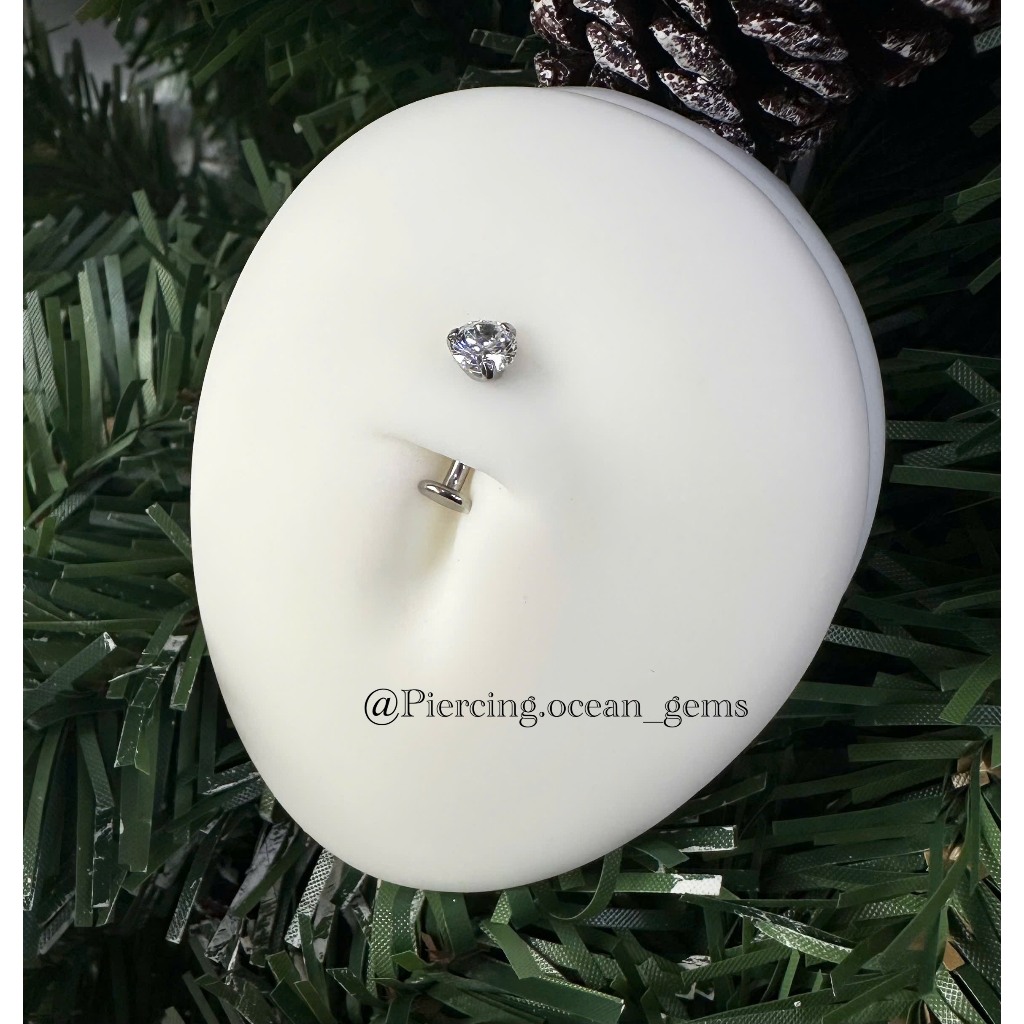 KHUYÊN TITANIUM ASTM F136 - KHUYÊN RỐN ĐẾ DẸT ĐÁ TRẤU MÀU TRẮNG - CHỐNG DỊ ỨNG - AN TOÀN CHO DA