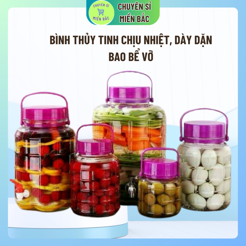 Bình Ngâm Rượu Thủy Tinh 3 Lít, 5 Lít, 8 Lít, 10 Lít Quai Xách có cả loại vòi