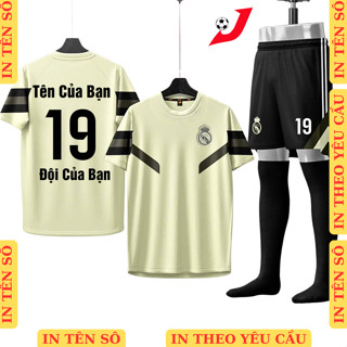 Quần áo bóng đá, đồ đá banh Real Madrid kem, in tên số theo yêu cầu, in nhiệt không bong tróc JFUTBALL