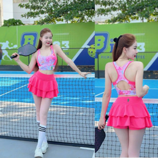 Bộ thể thao nữ áo bra chân váy xếp ly tập gym yoga aerobic tennis pickleball chạy bộ cao câp