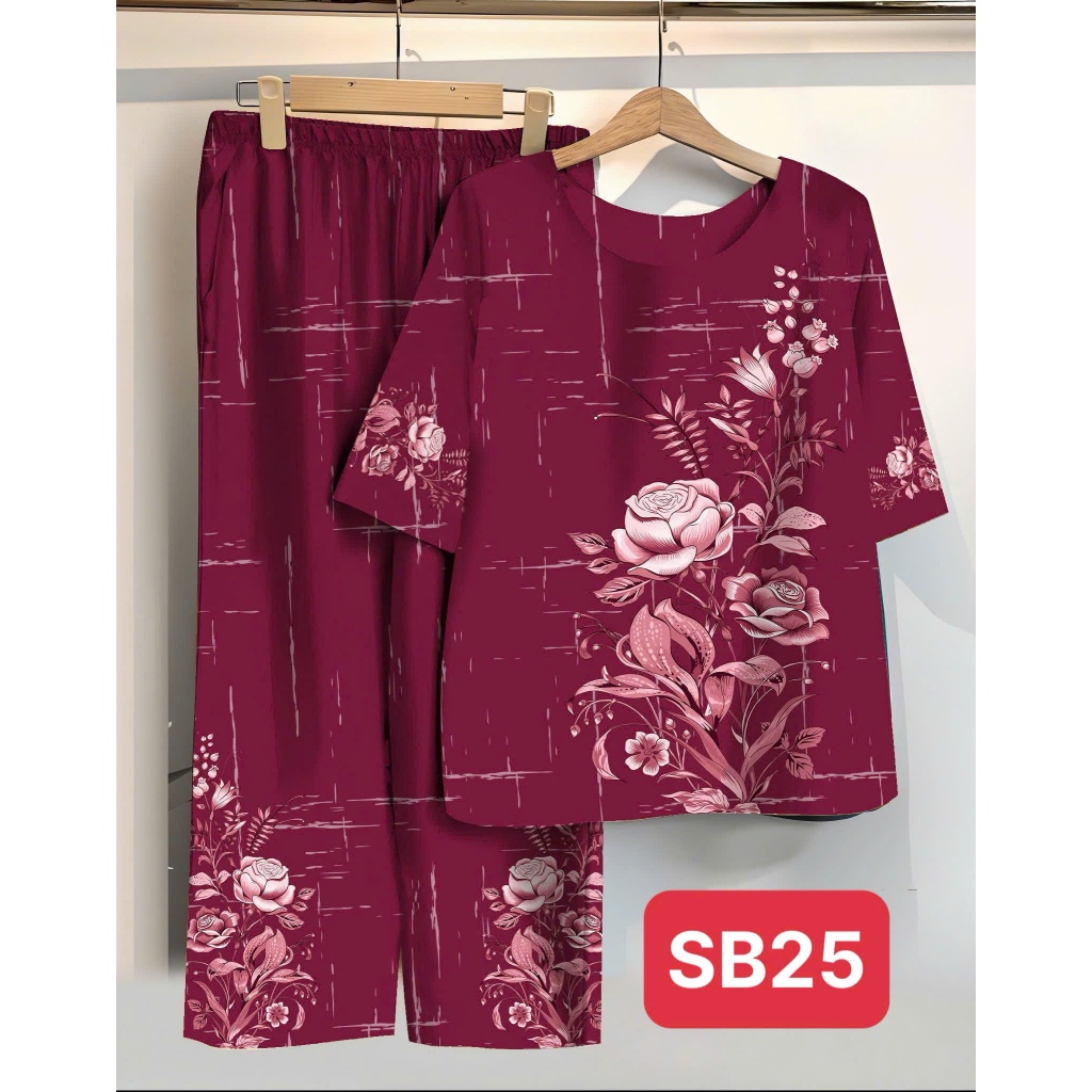 Bộ đồ lụa trung niên in hoa 3d cao cấp nhiều màu sắc mặc ở nhà, mặc đi chơi đều phù hợp