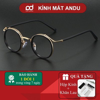 Gọng kính cận thời trang nam nữ ANDU dáng tròn phong cách vitage cổ điển chống tia UV 261