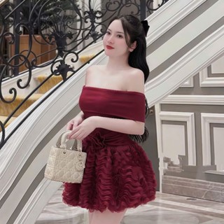 D421  ĐẦM XOÈ NGẮN DÁNG BÍ SÓNG BỒNG BỀNH TRỄ VAI CỰC TÔN DÁNG( form nhỏ)