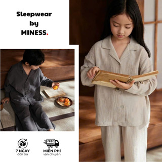 Bộ pijama đồ ngủ dài tay cho bé basic sang xịn chất vải muslin mềm mịn phong cách Hàn Quốc