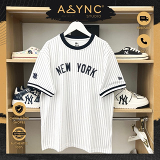 (Auth) Áo Thun New Era x MLB NY New York Trắng Kẻ Sọc Đen Basic Đơn Giản | CODE: 12837283 - Async Studio