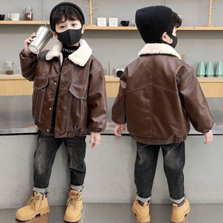  SIZE 90-150  Áo Da Lót Lông cho Bé Trai phong cách Hàn Quốc  quần áo bé trai 