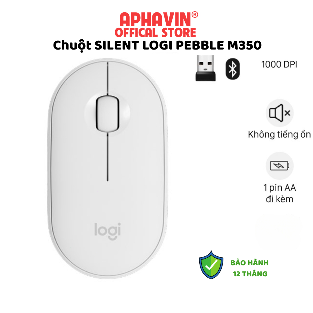 Chuột Không Dây Logi Pebble M350 Silent, Chuột Văn Phòng, Kết Nối Bluetooth, USB, Bảo Hành 1 Đổi 1 t
