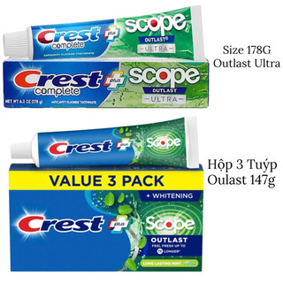 [MẪU MỚI] Kem Đánh Răng CREST COMPLETE+ SCOPE OUTLAST 147g | 178g - Nhập Khẩu Mỹ