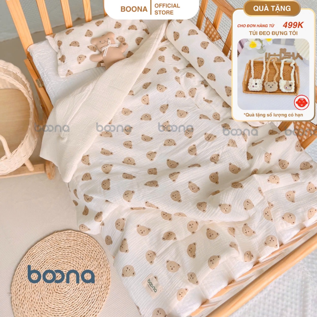 Chăn đắp cho bé Boona, Koala vải muslin cao cấp và vải nhung hạt đậu, mềm mịn, giữ ấm cho bé