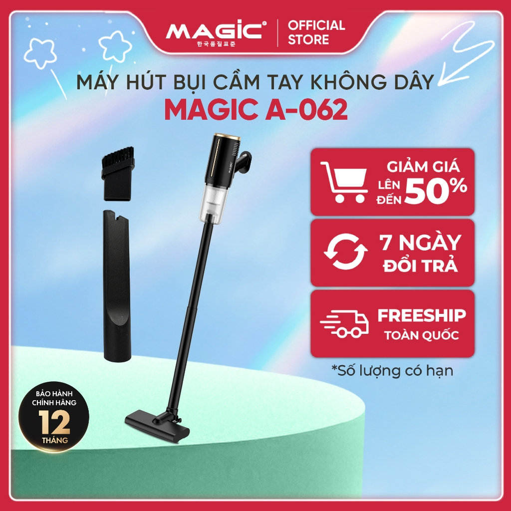 Máy hút bụi cầm tay không dây Magic A062,bộ lọc Hepa,Lực hút 8500Pa,in 3x2000mAH,bảo hành 12 tháng