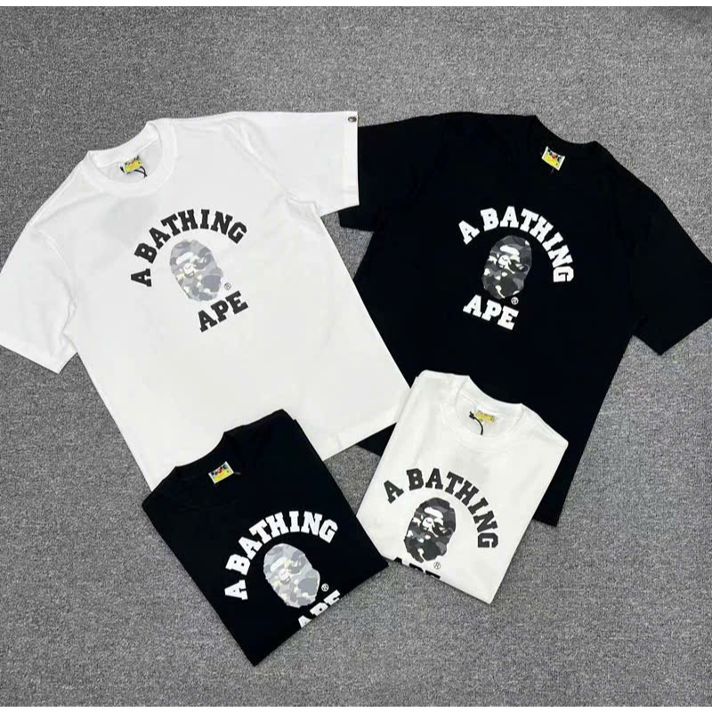 Áo Thun BAPE A Bathing Ape In Logo Đầu Khỉ Camo Unisex Form Rộng Streetwear - Áo Thun Unisex BAPE A 