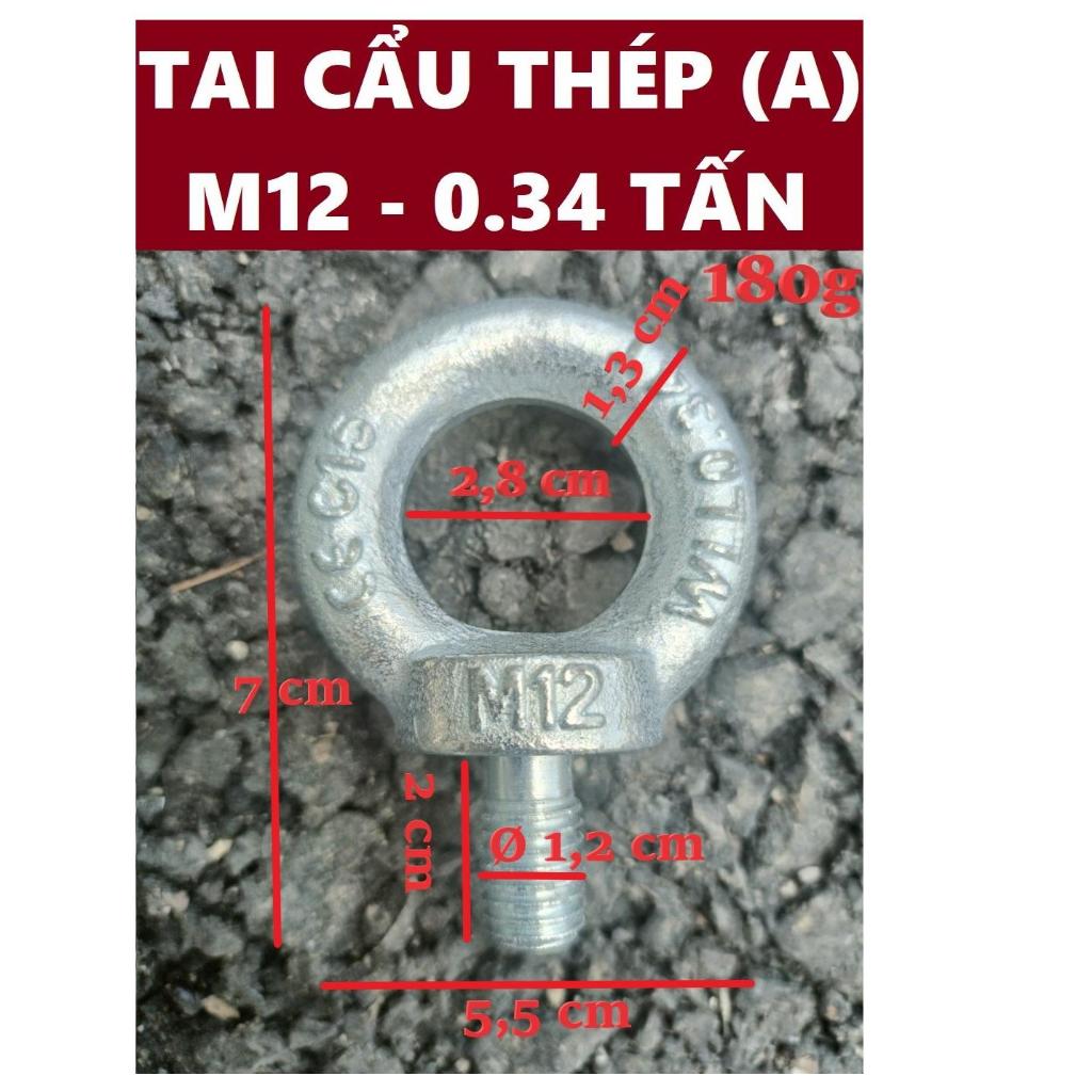 Tai cẩu thép, bulong tròn M12 (A) - Ø 12mm - Tải 340 kg